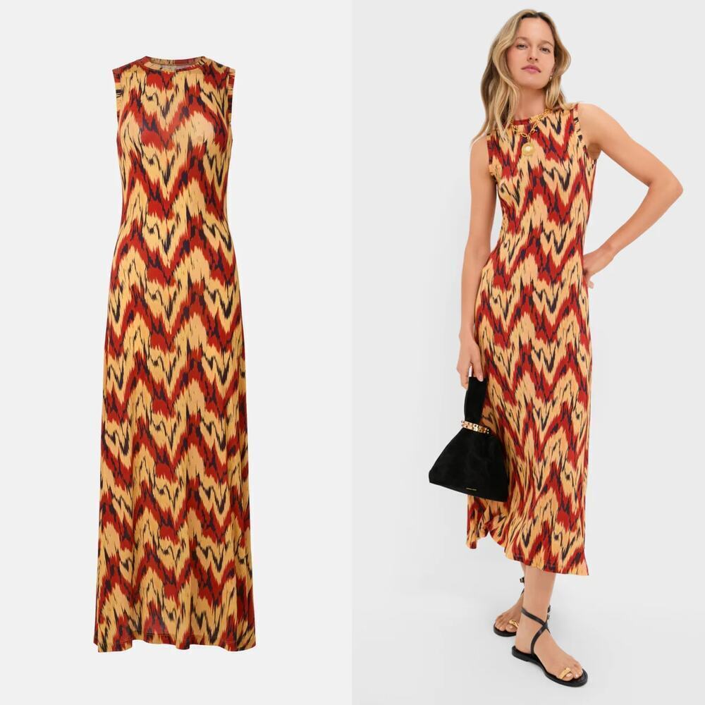 Ulla Johnson Orla Dress Geometric Print Sleeveless Midi Carnelian Multicolor S